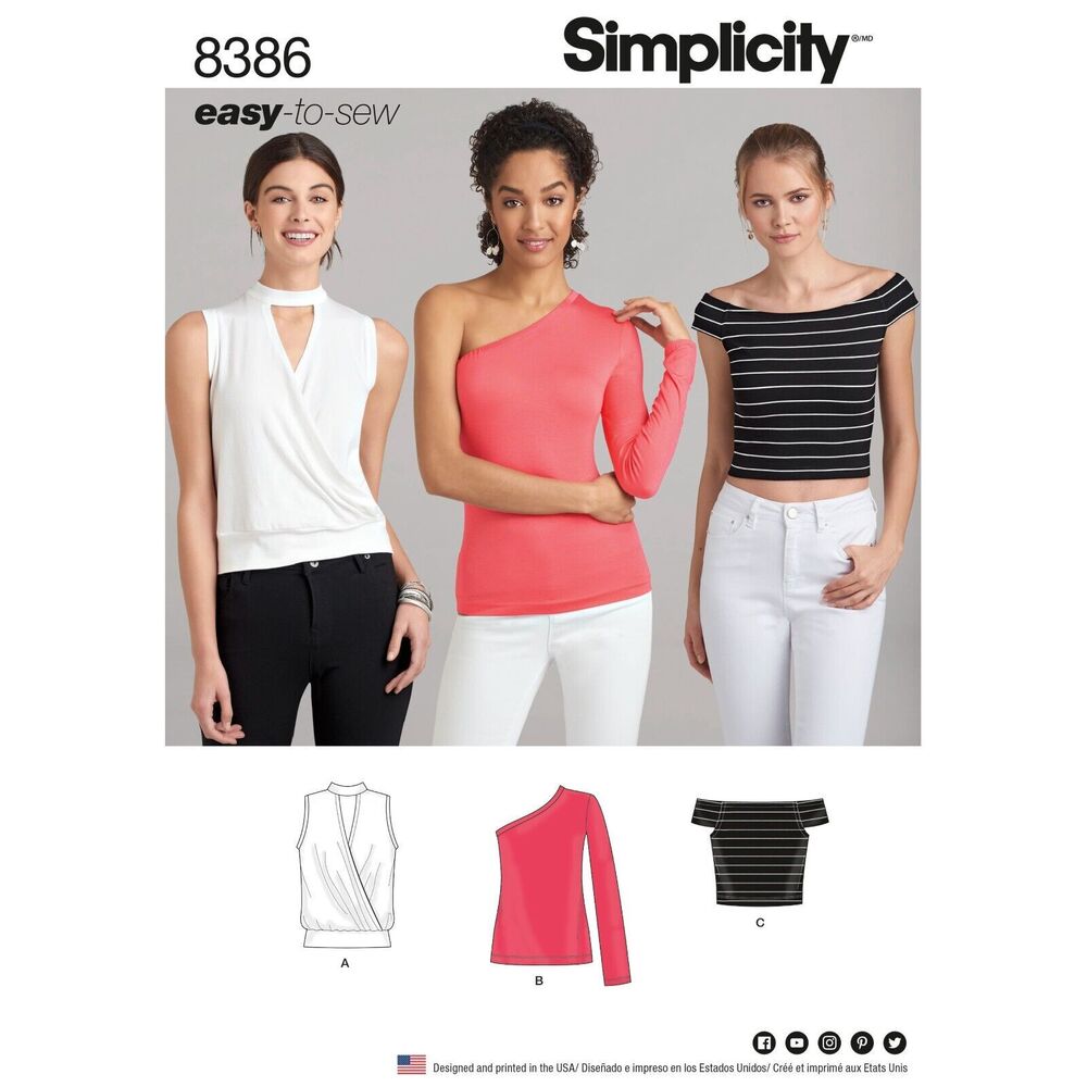 Simplicity Sewing Pattern 8386 Size 12-20 Misses Knit Tops Bare Shoulder Uncut